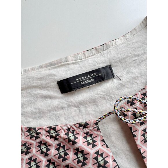 WEEKEND MAX MARA Pink Geometric Silk Voile Tasseled Tunic Blouse, Size M/L - Picture 12 of 13